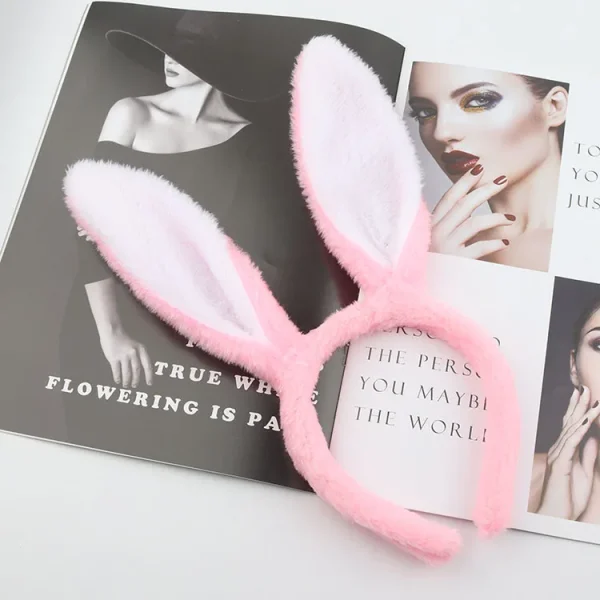 bandeau oreille de lapin peluche rose blanc