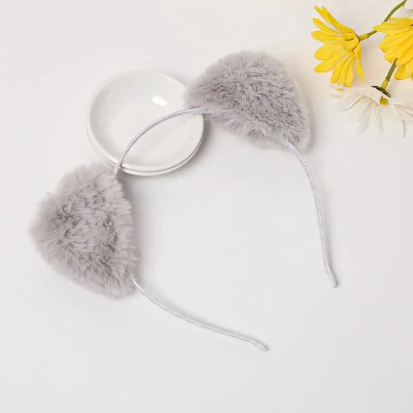 serre-tête oreille de chat peluche gris