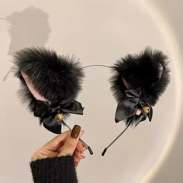 serre-tête oreille de chat peluche noir à cloche