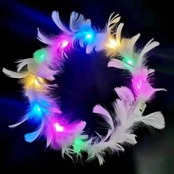 couronne à plume multicolore et lumineuse