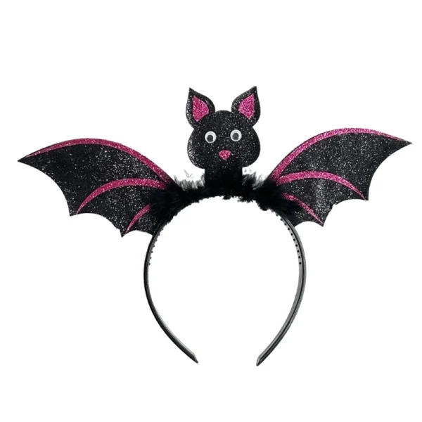 Bandeau de fête Halloween en peluche Chauve-Souris rose