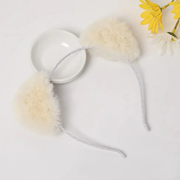 serre-tête oreille de chat peluche beige