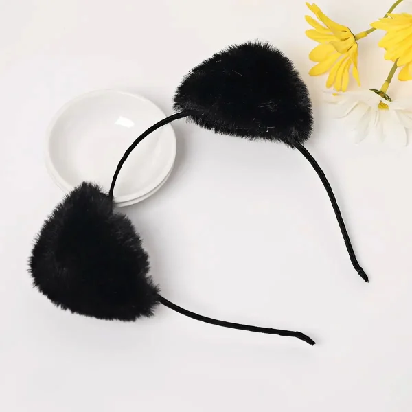 serre-tête oreille de chat peluche noir