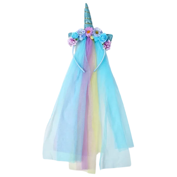 bandeau licorne avec voile bleu céleste
