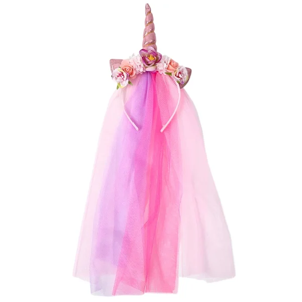 bandeau licorne avec voile rose foncé