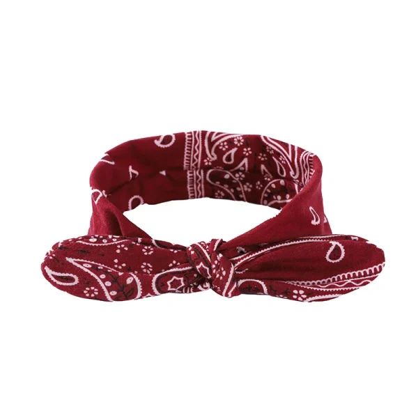 bandeau élastique floral à noeud rouge au vin