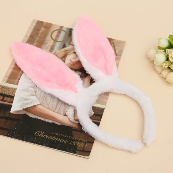 bandeau oreille de lapin peluche blanc rose