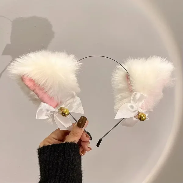 serre-tête oreille de chat peluche blanc à cloche
