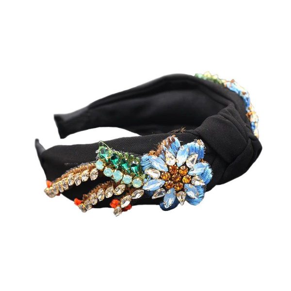 headband strass fleuri noir