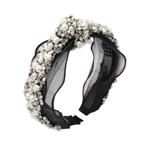 Serre Tête Perles Bijoux En Voile Noir