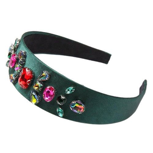 serre tête bijou vert émeraude et cristaux colorés