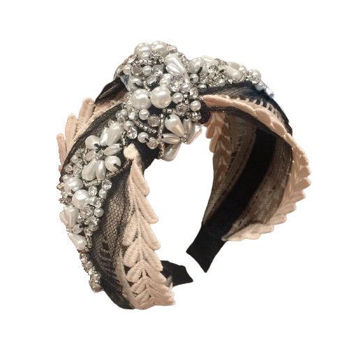 Serre tête perles bijoux et broderies noir