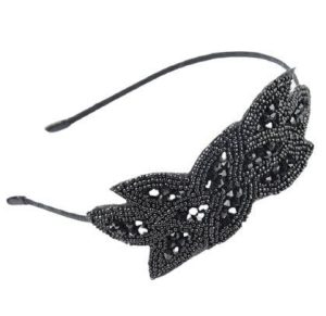 serre tête perles noires feuilles retros