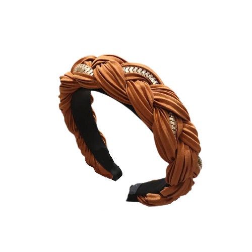 serre tête tissu plissé caramel