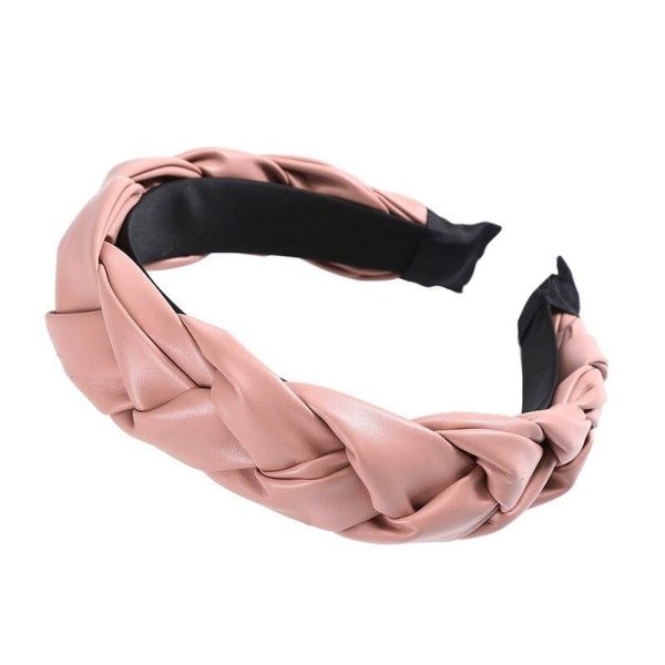 serre tête tresse en cuir rose clair