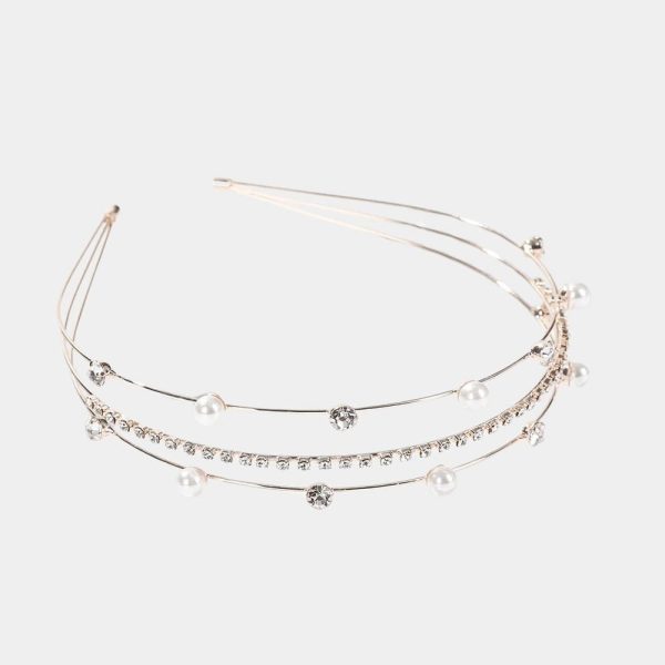 Serre-tête triple doré avec strass et perles