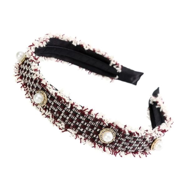 serre tête tweed bordeaux et perles